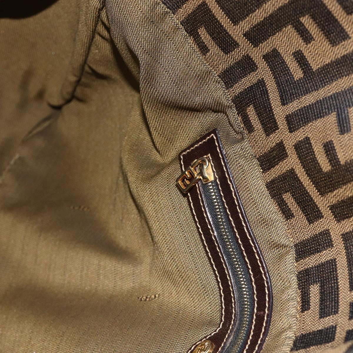 FENDI Zucca Canvas Shoulder Bag Brown Black Auth 179599