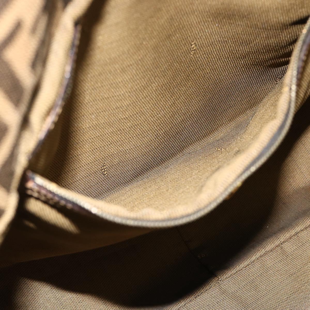 FENDI Zucca Canvas Shoulder Bag Brown Black Auth 179599