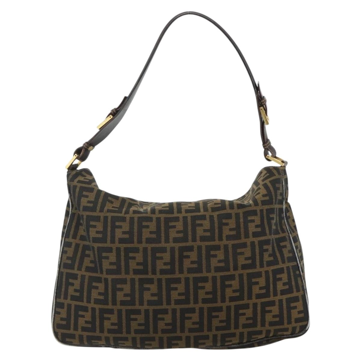 FENDI Zucca Canvas Shoulder Bag Brown Black Auth 179599