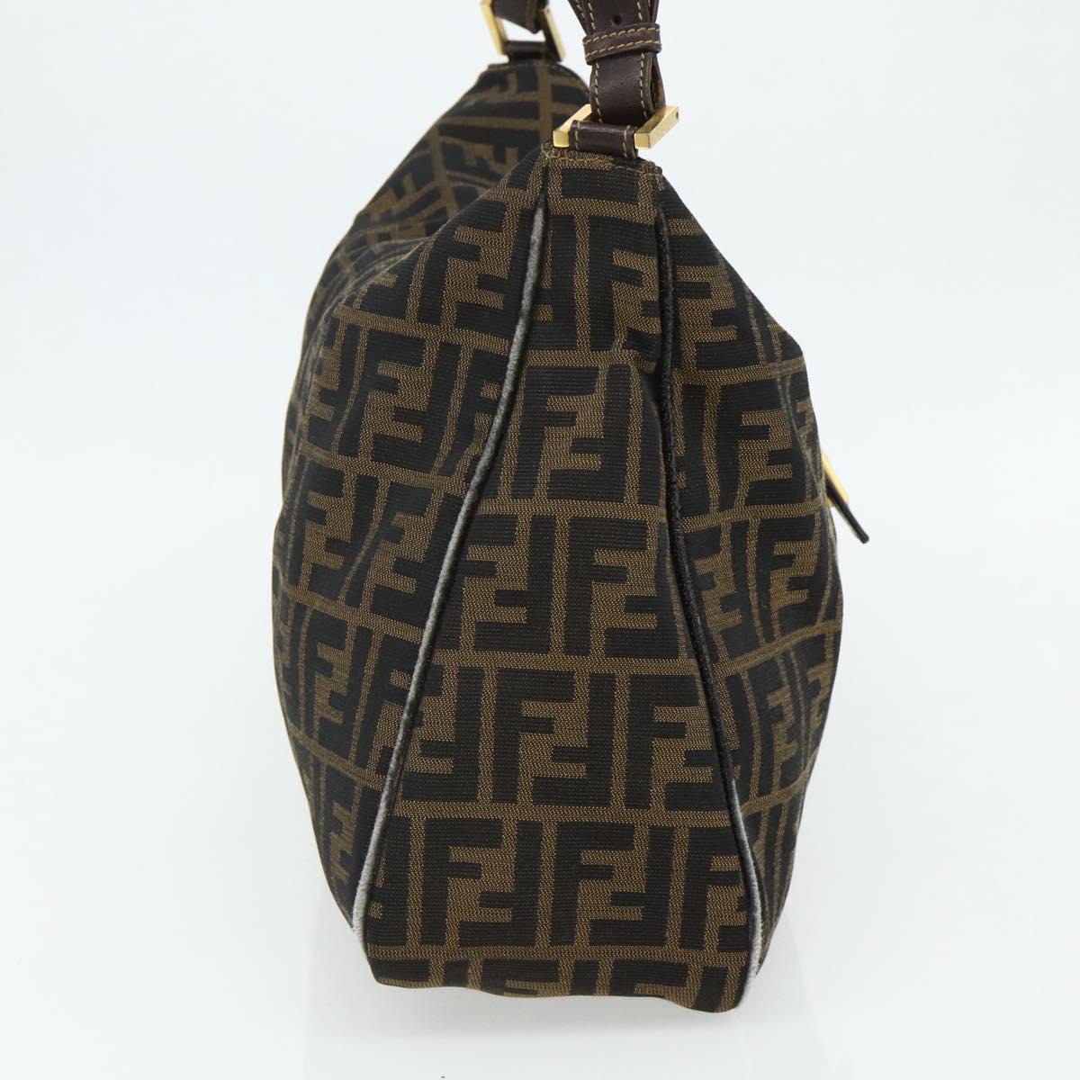 FENDI Zucca Canvas Shoulder Bag Brown Black Auth 179599