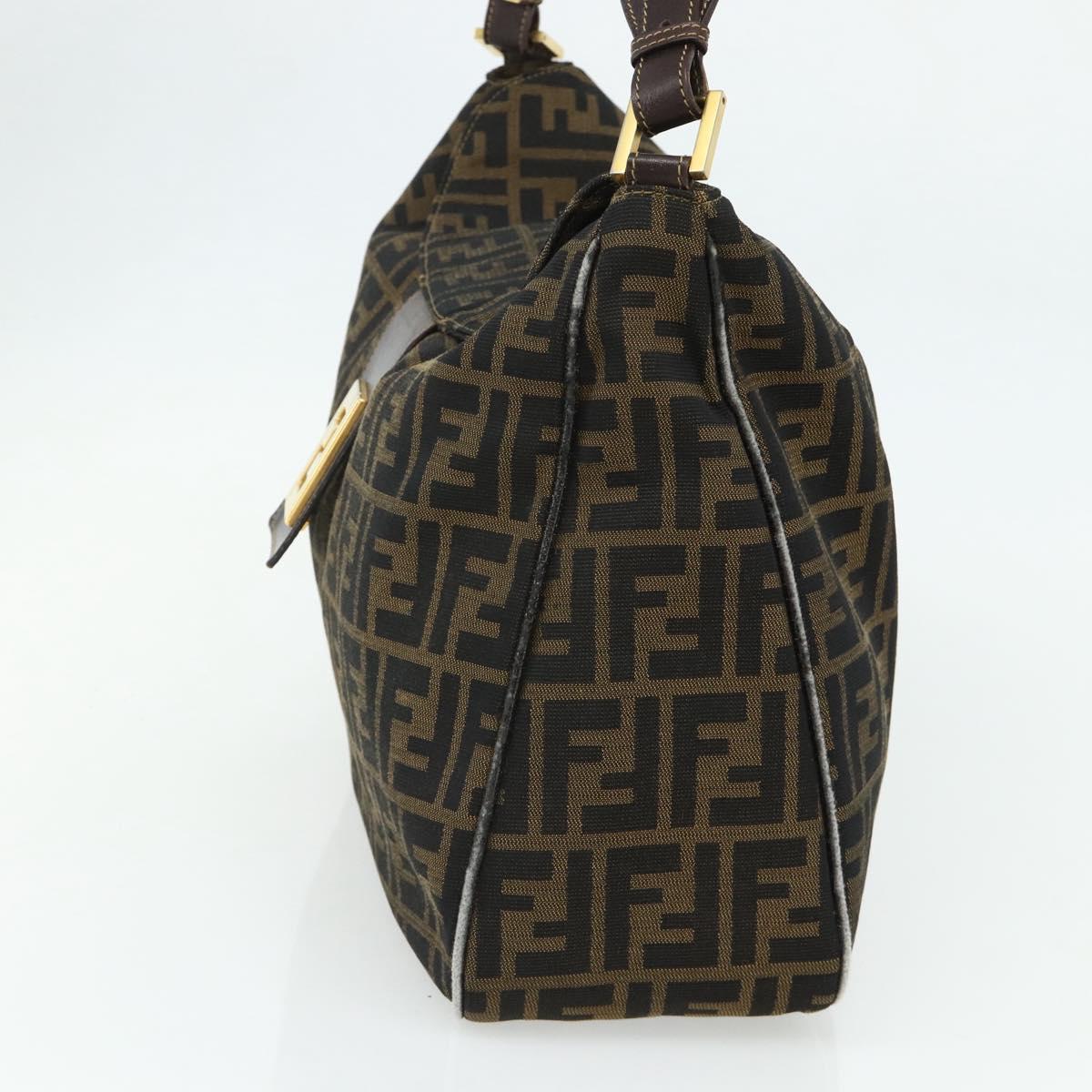 FENDI Zucca Canvas Shoulder Bag Brown Black Auth 179599