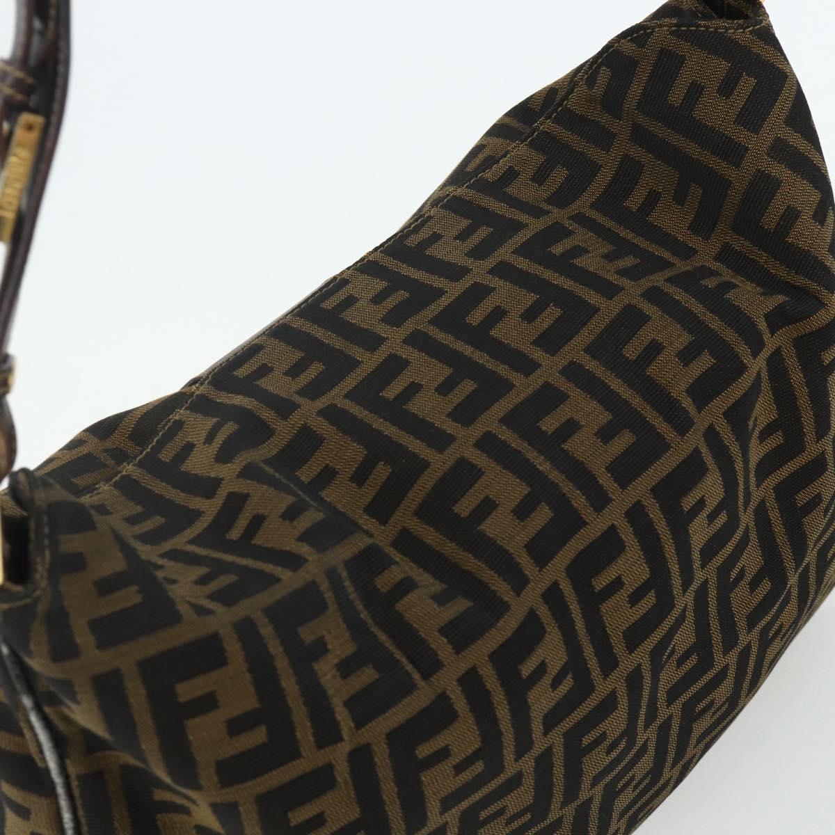 FENDI Zucca Canvas Shoulder Bag Brown Black Auth 179599