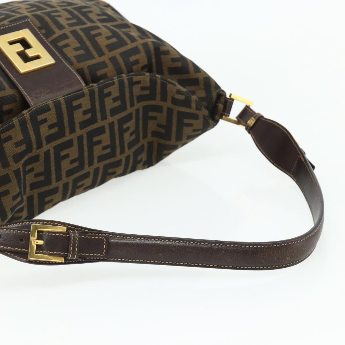 FENDI Zucca Canvas Shoulder Bag Brown Black Auth 179599