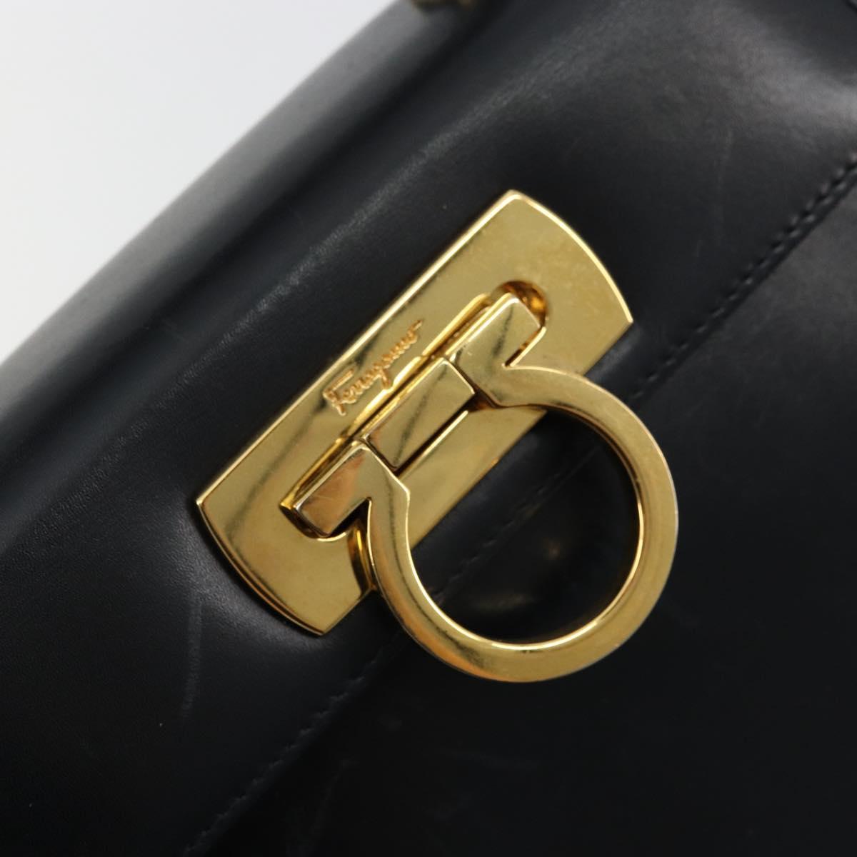 Salvatore Ferragamo Gancini Hand Bag Leather 2way Black Gold Auth 179604