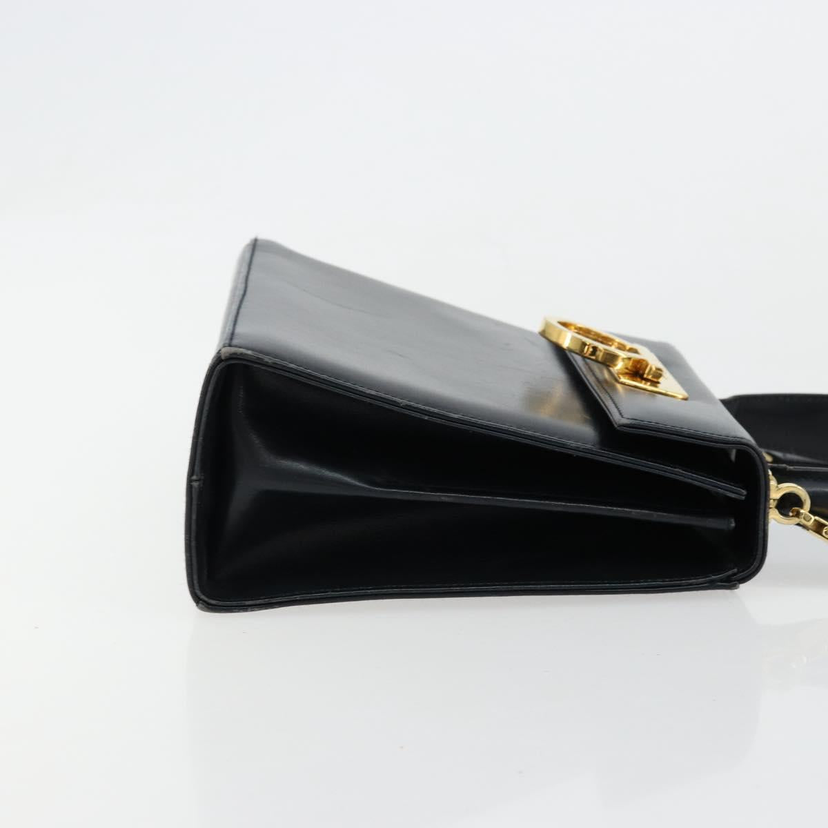 Salvatore Ferragamo Gancini Hand Bag Leather 2way Black Gold Auth 179604