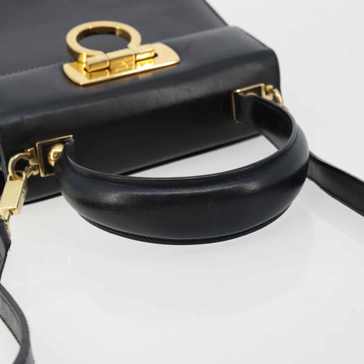 Salvatore Ferragamo Gancini Hand Bag Leather 2way Black Gold Auth 179604
