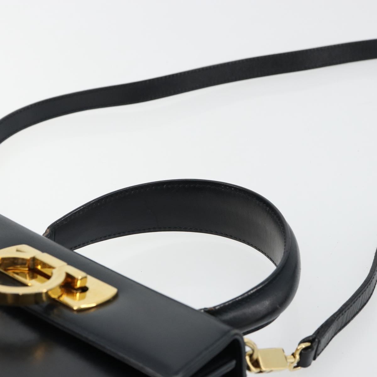 Salvatore Ferragamo Gancini Hand Bag Leather 2way Black Gold Auth 179604