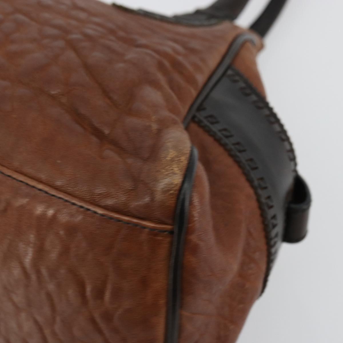 FENDI Enitco Hand Bag Leather Brown Gold Auth 179605A