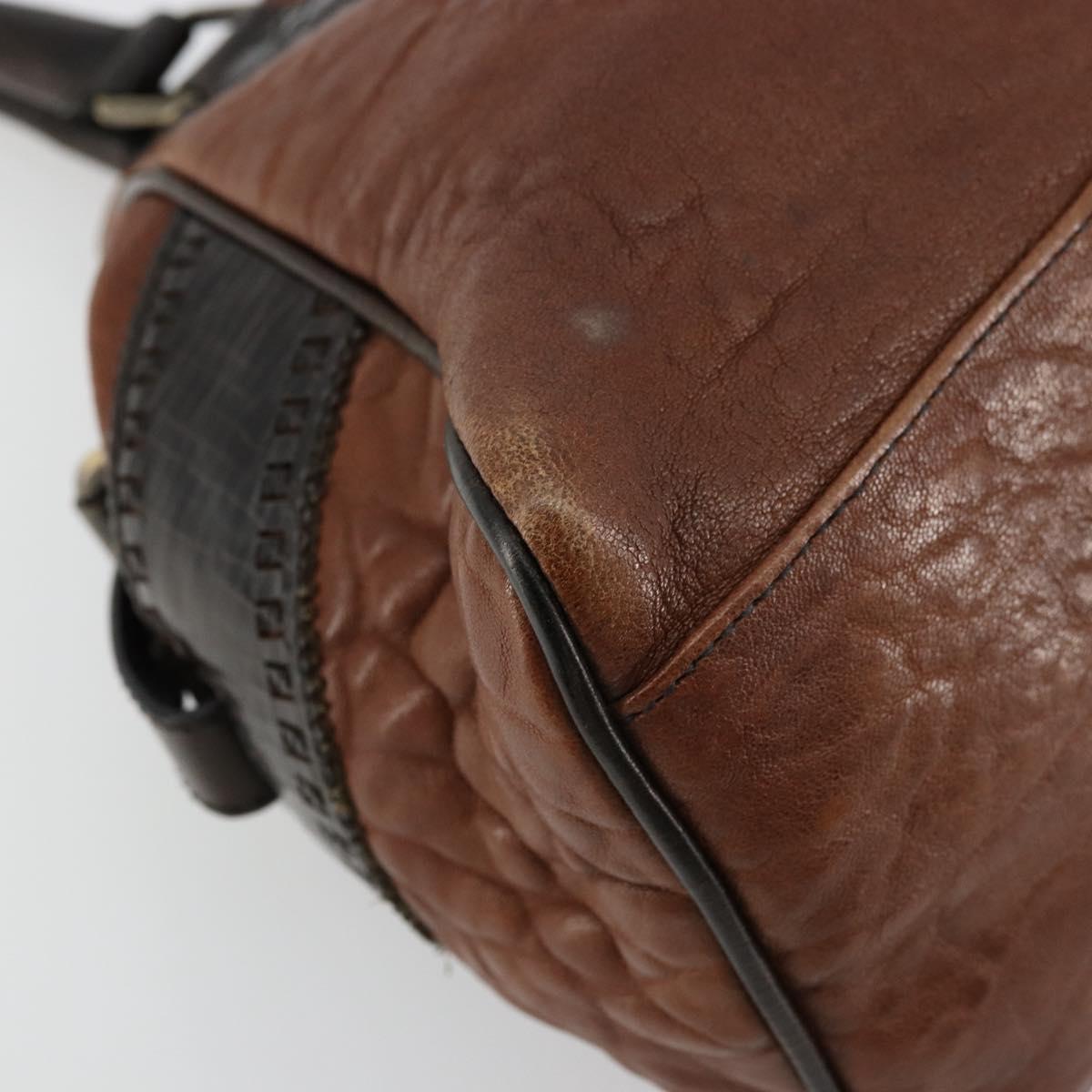FENDI Enitco Hand Bag Leather Brown Gold Auth 179605A