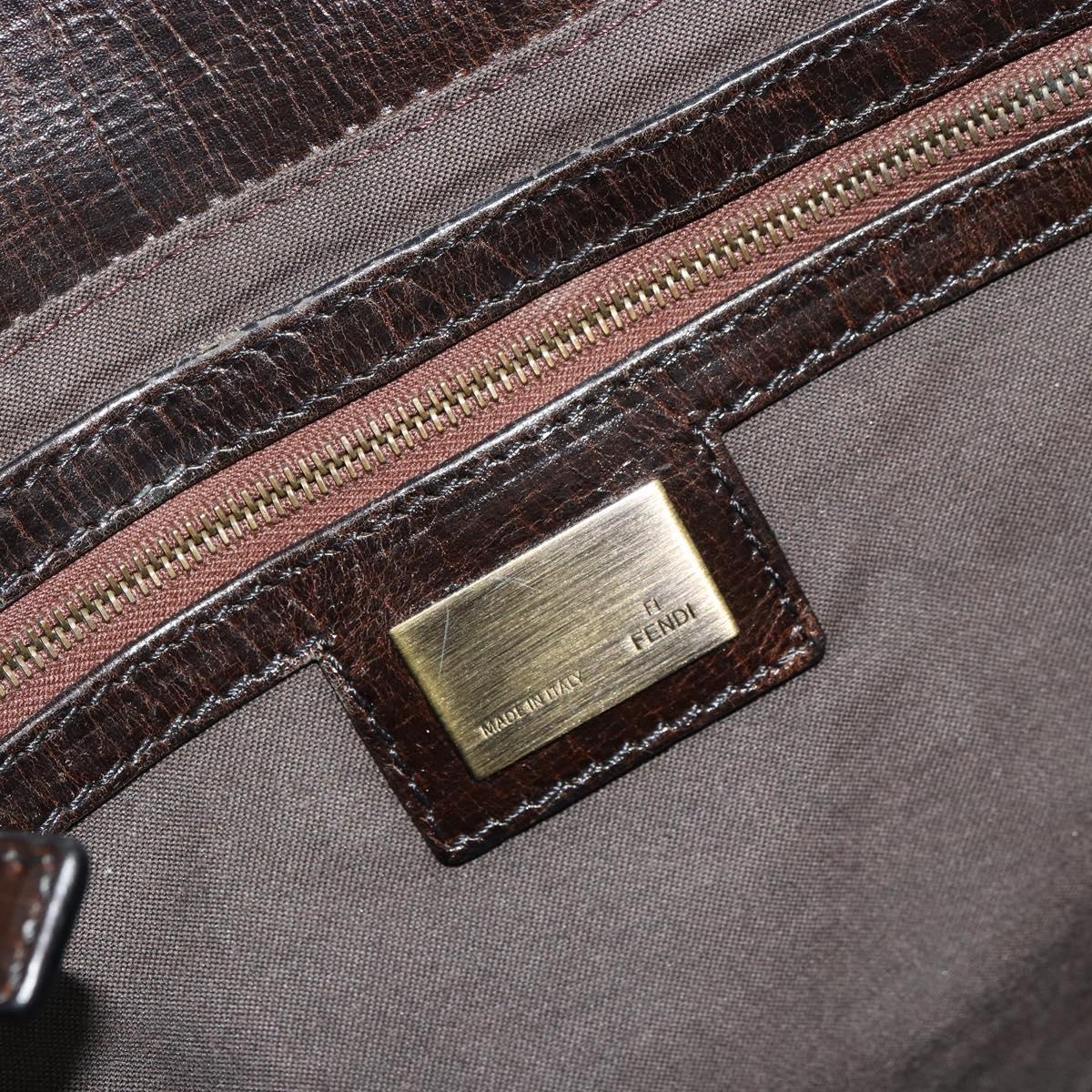 FENDI Enitco Hand Bag Leather Brown Gold Auth 179605A