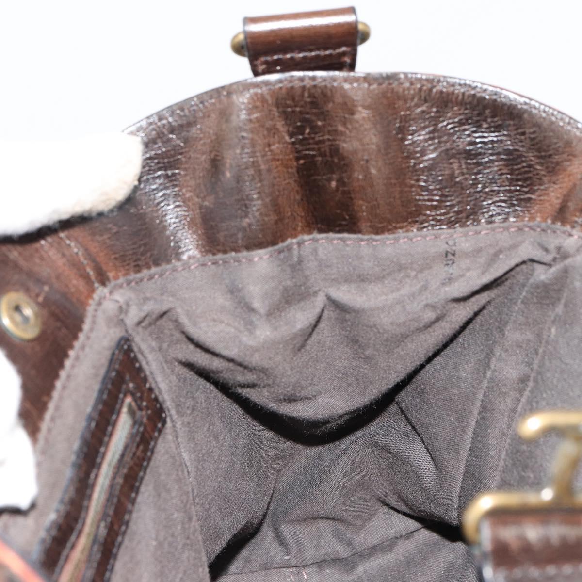 FENDI Enitco Hand Bag Leather Brown Gold Auth 179605A