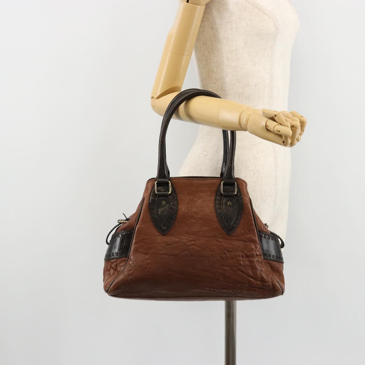 FENDI Enitco Hand Bag Leather Brown Gold Auth 179605A