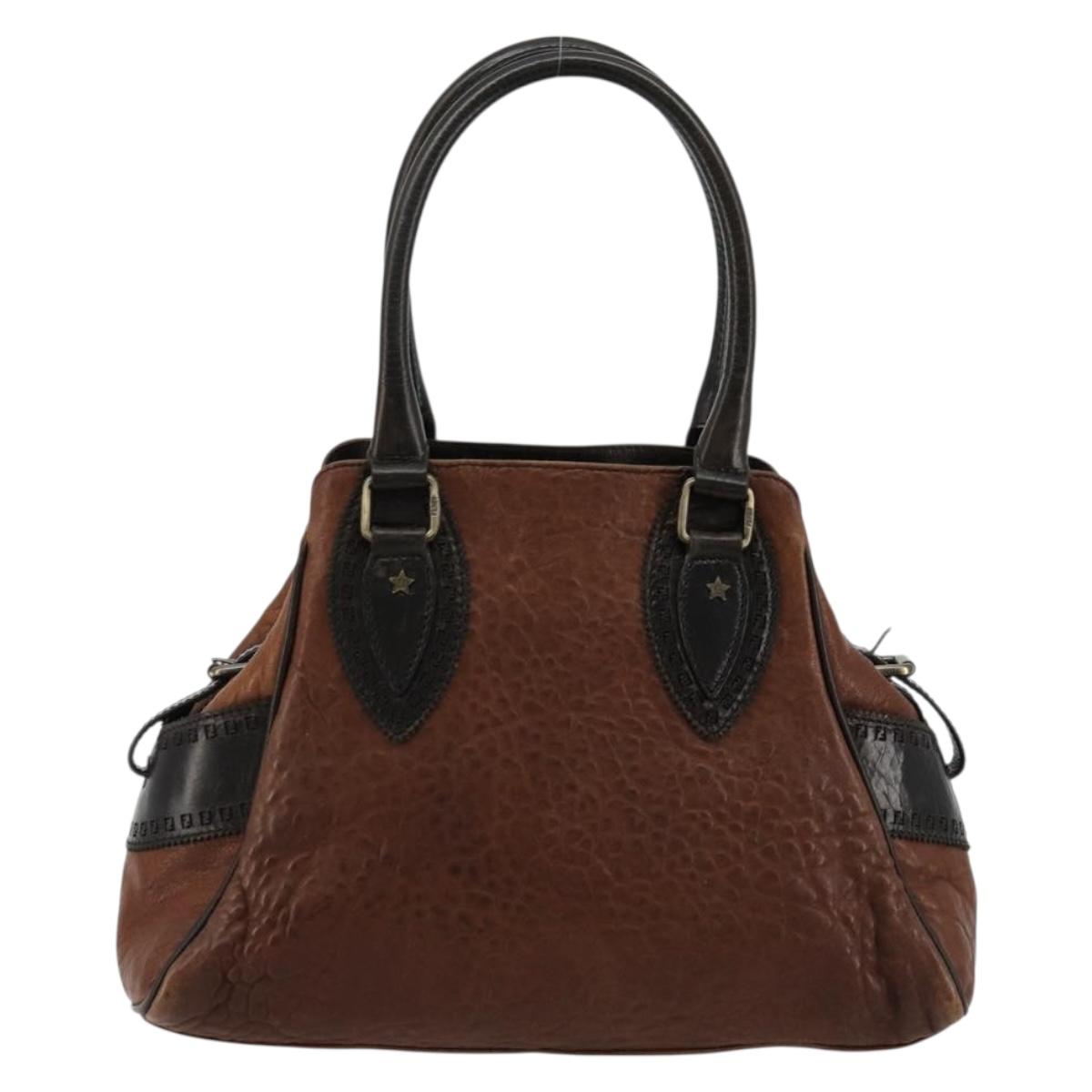 FENDI Enitco Hand Bag Leather Brown Gold Auth 179605A