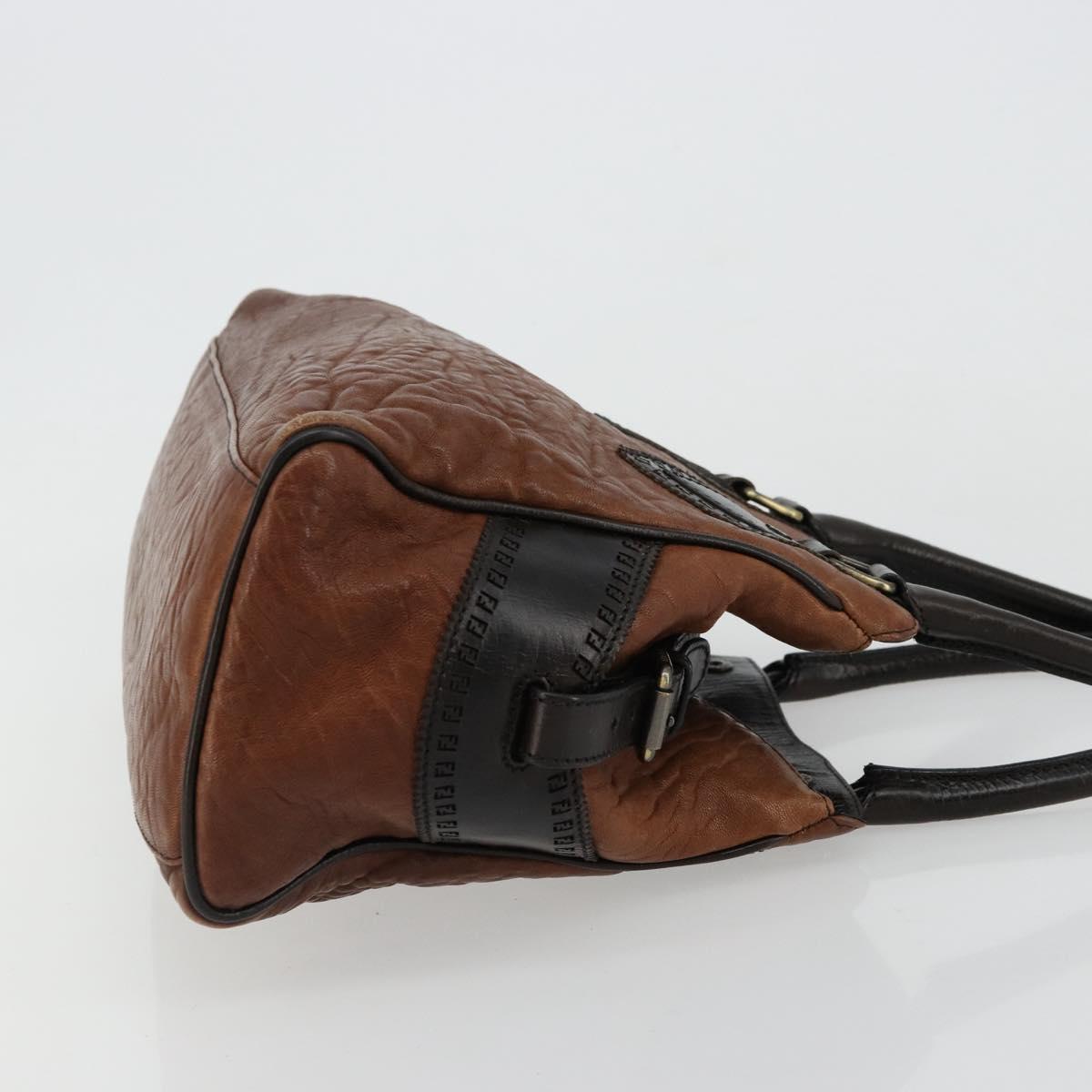 FENDI Enitco Hand Bag Leather Brown Gold Auth 179605A