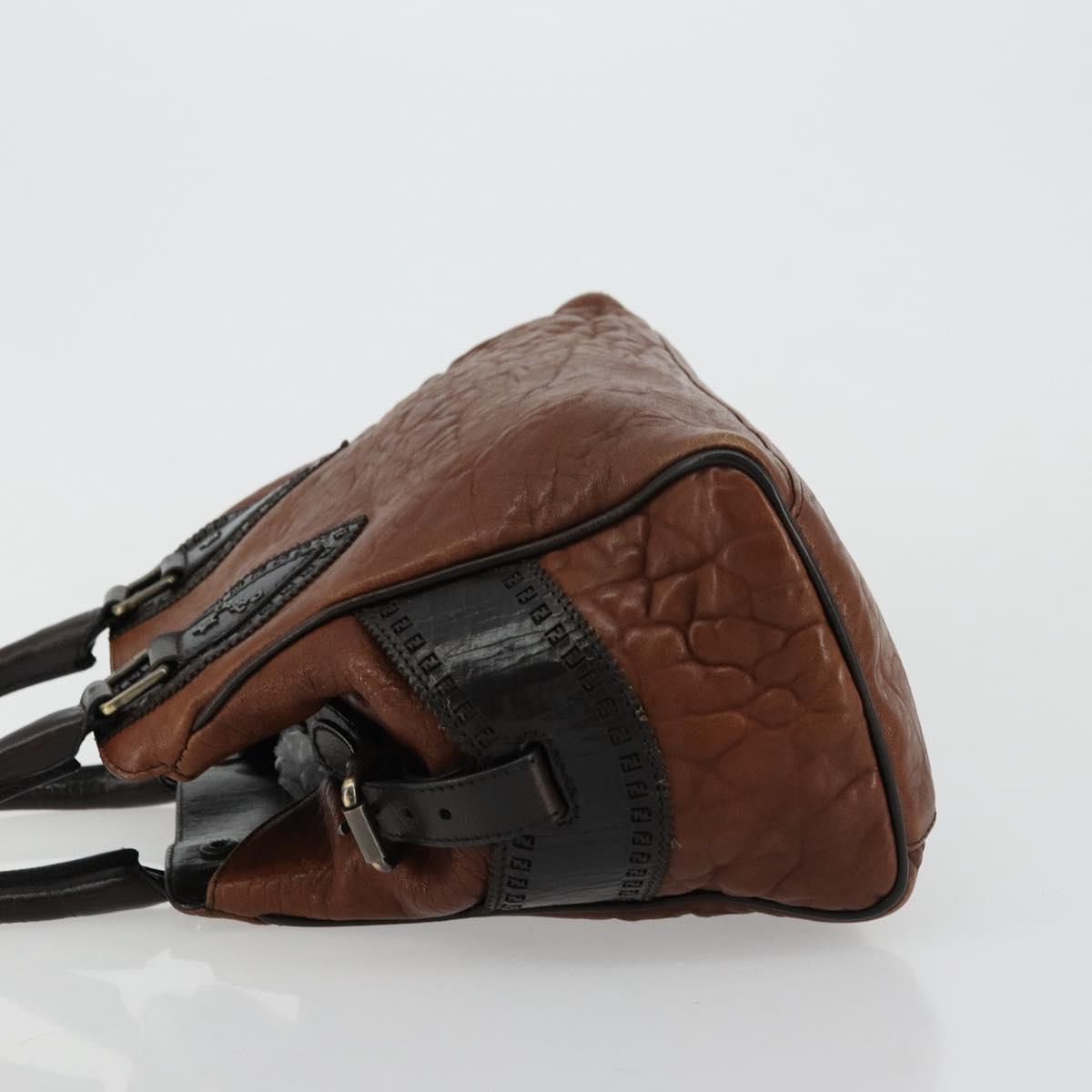 FENDI Enitco Hand Bag Leather Brown Gold Auth 179605A