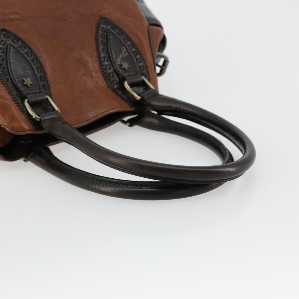 FENDI Enitco Hand Bag Leather Brown Gold Auth 179605A