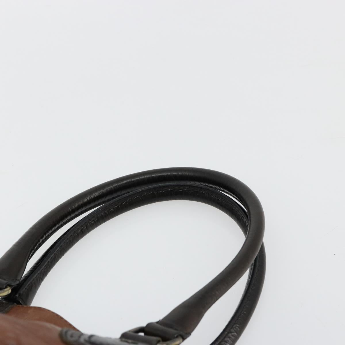 FENDI Enitco Hand Bag Leather Brown Gold Auth 179605A