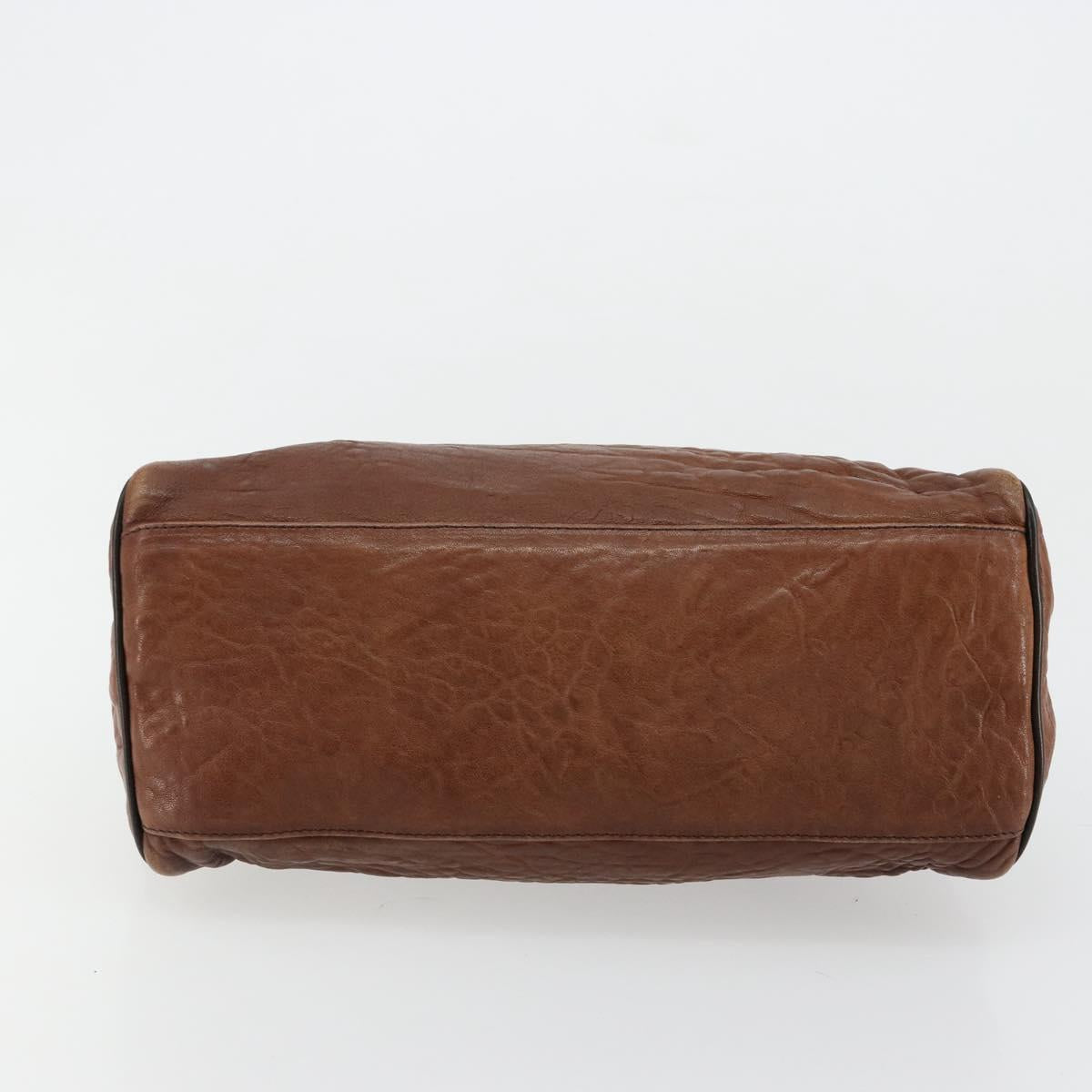 FENDI Enitco Hand Bag Leather Brown Gold Auth 179605A