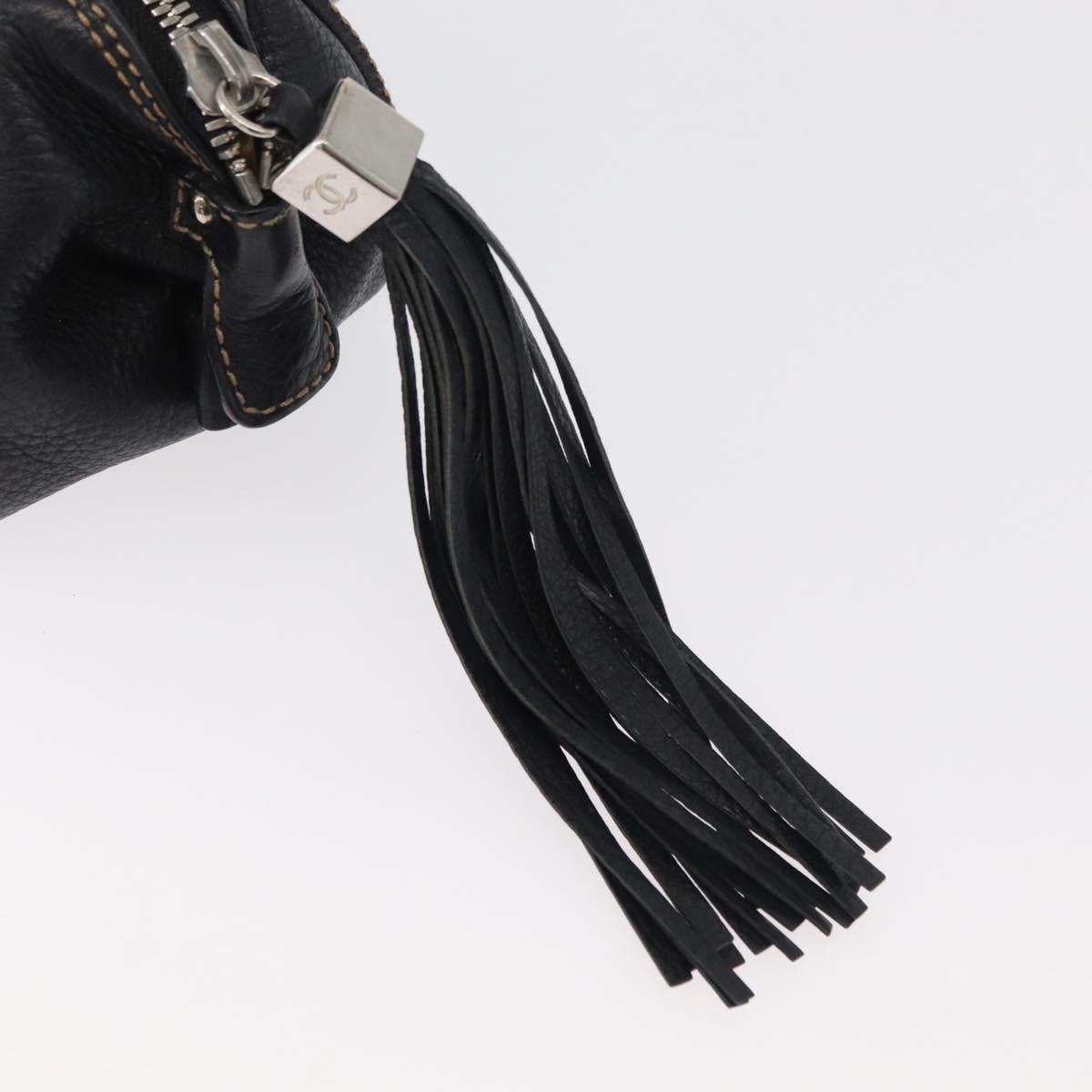 CHANEL Hand Bag Leather Black Silver CC Auth 179606SAV