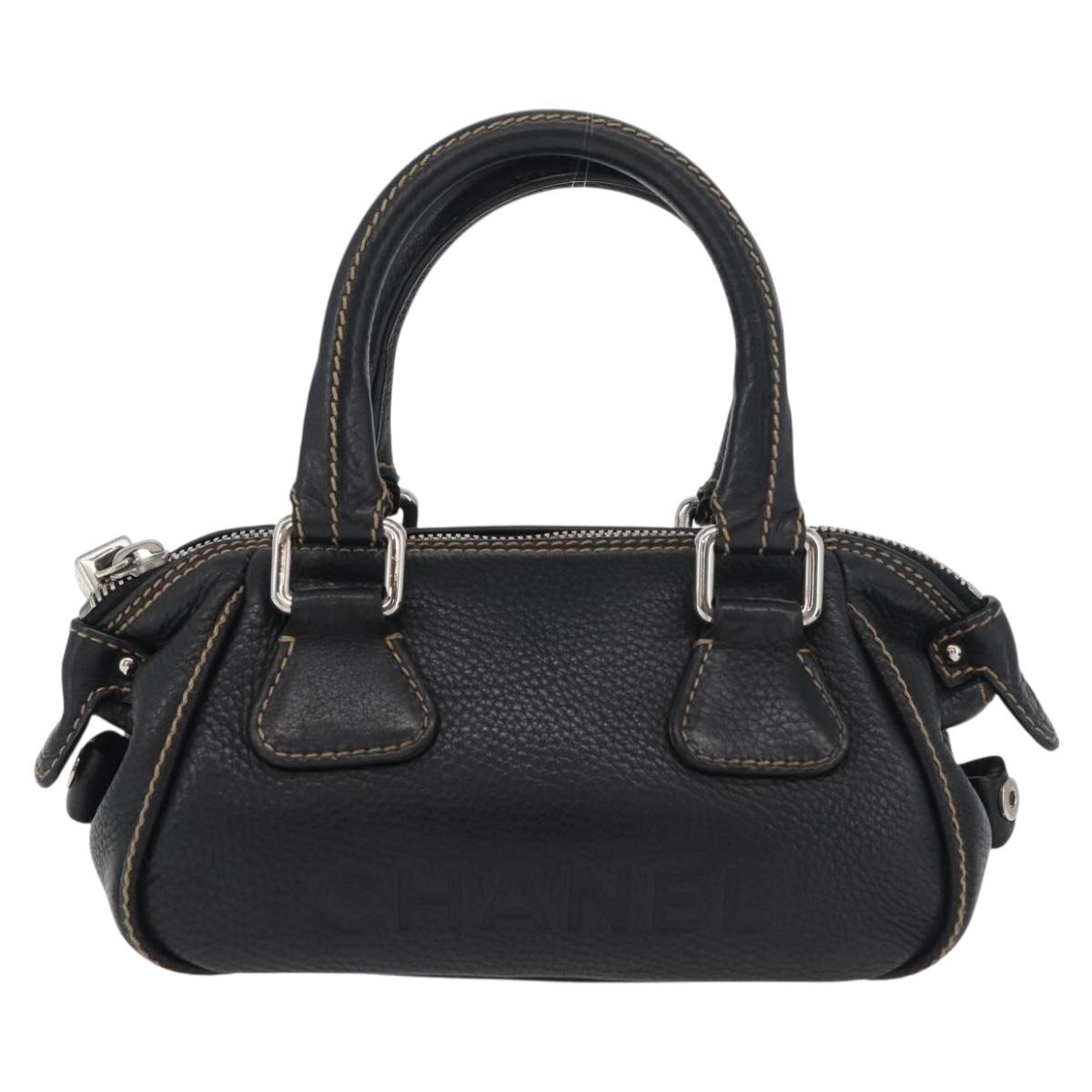CHANEL Hand Bag Leather Black Silver CC Auth 179606SAV