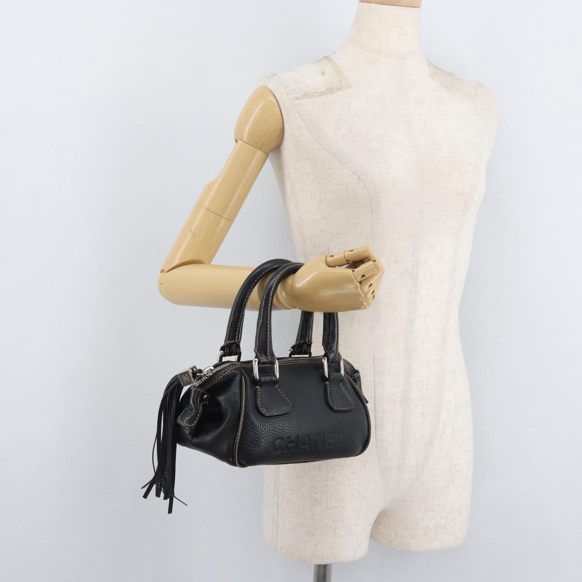 CHANEL Hand Bag Leather Black Silver CC Auth 179606SAV