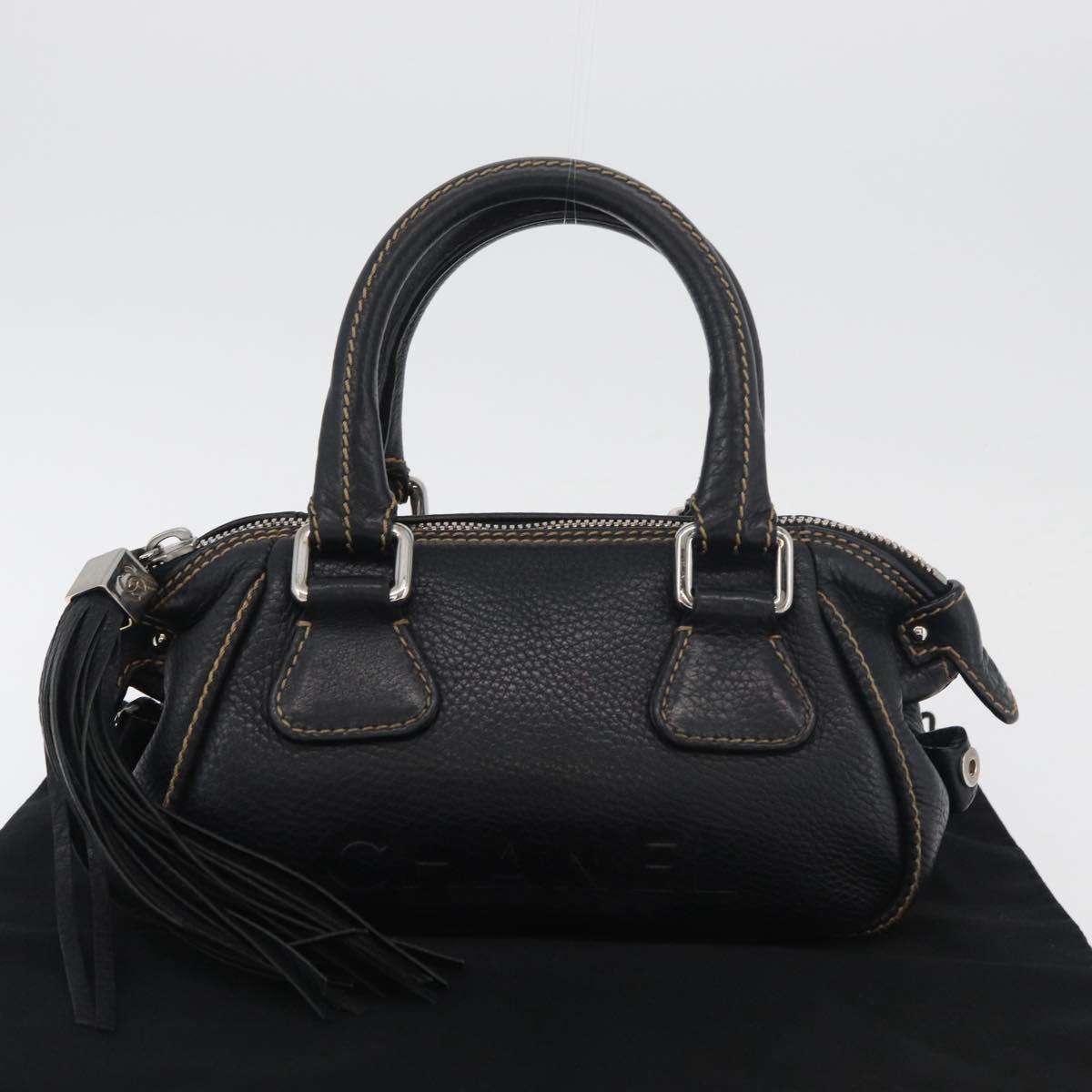 CHANEL Hand Bag Leather Black Silver CC Auth 179606SAV