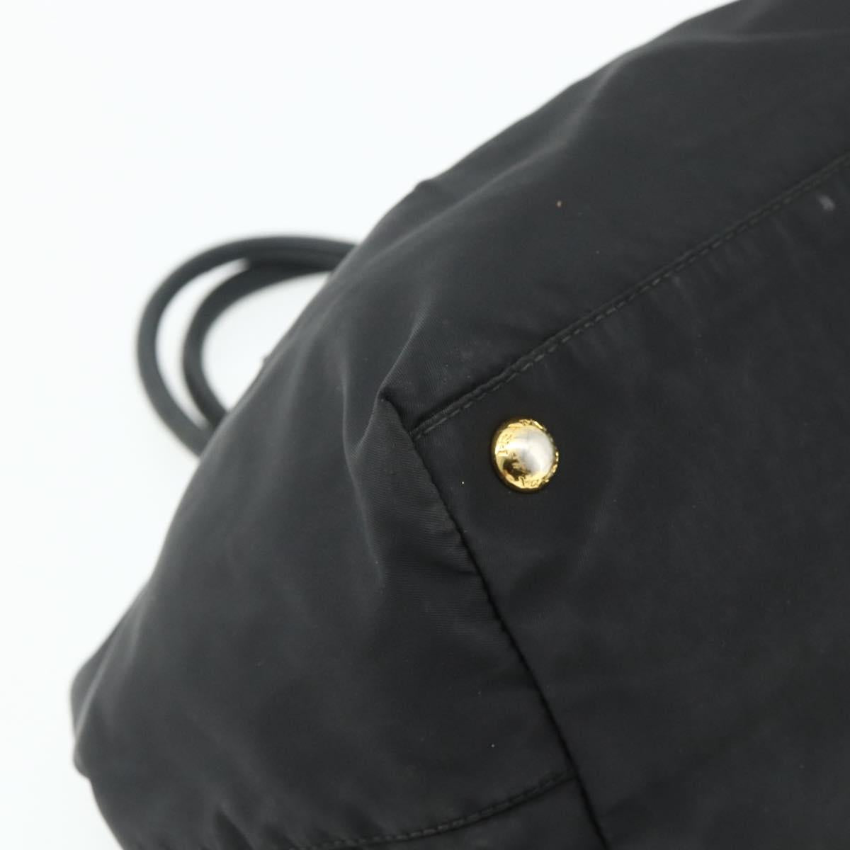 PRADA Ribbon Hand Bag Nylon Black Gold Auth 179608