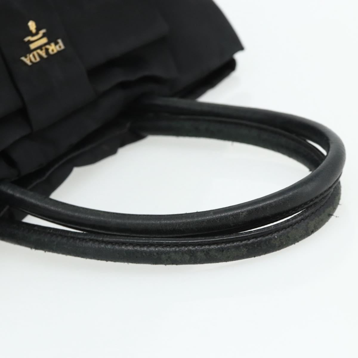 PRADA Ribbon Hand Bag Nylon Black Gold Auth 179608
