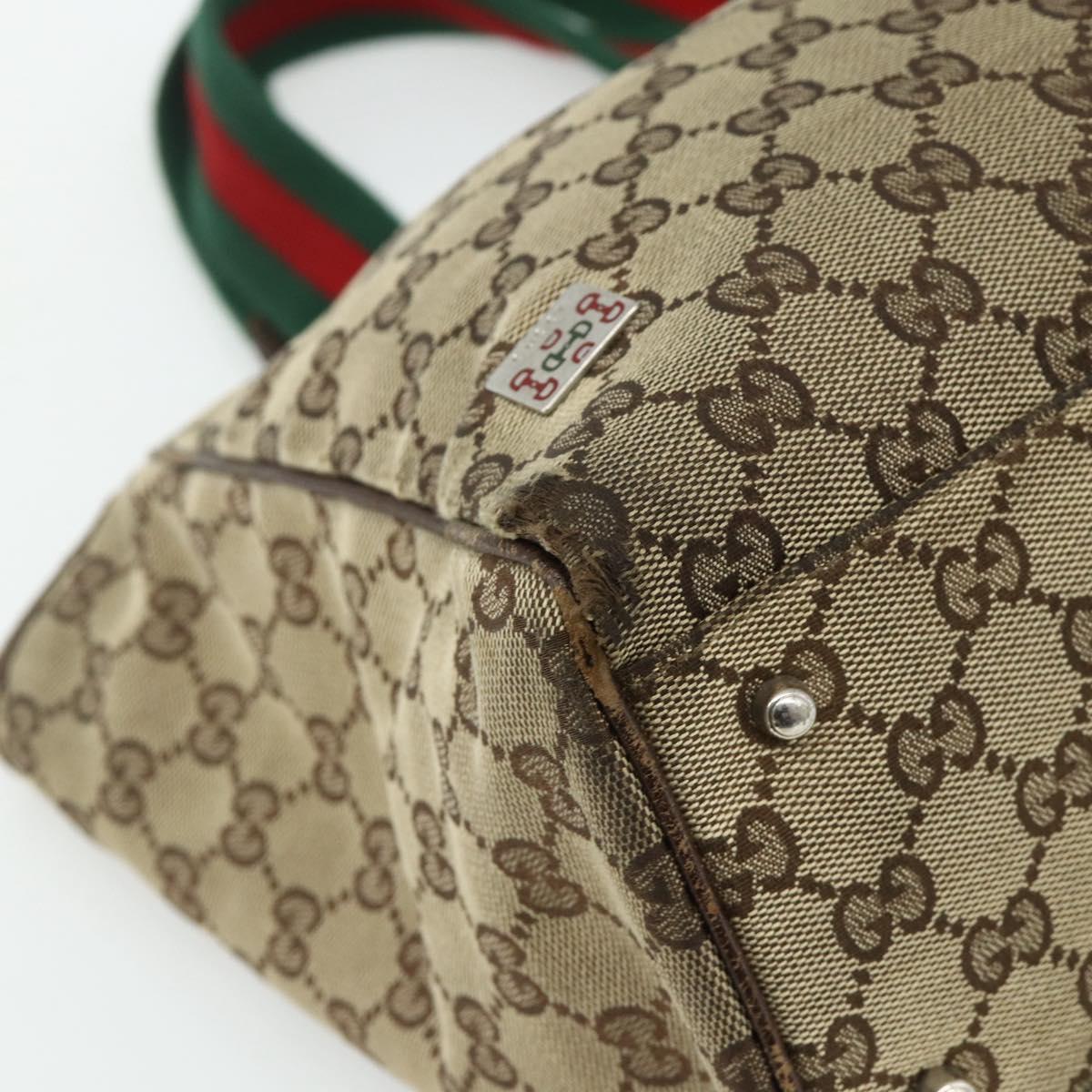 GUCCI GG Canvas Web Sherry Line Hand Bag Beige Silver 145758 Auth 179610