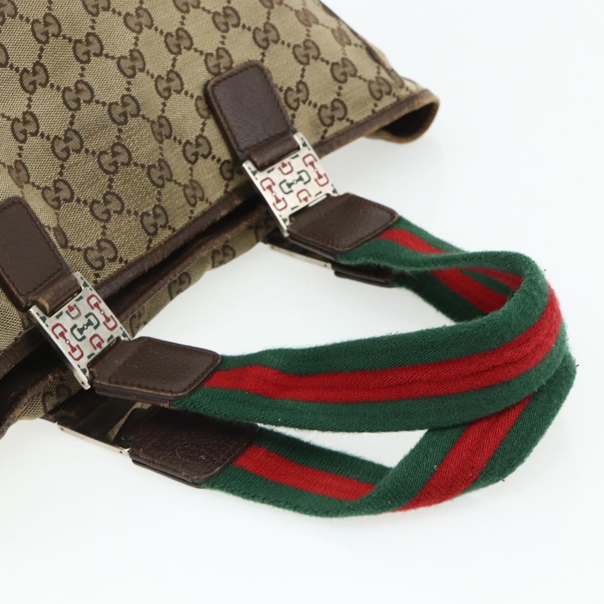 GUCCI GG Canvas Web Sherry Line Hand Bag Beige Silver 145758 Auth 179610