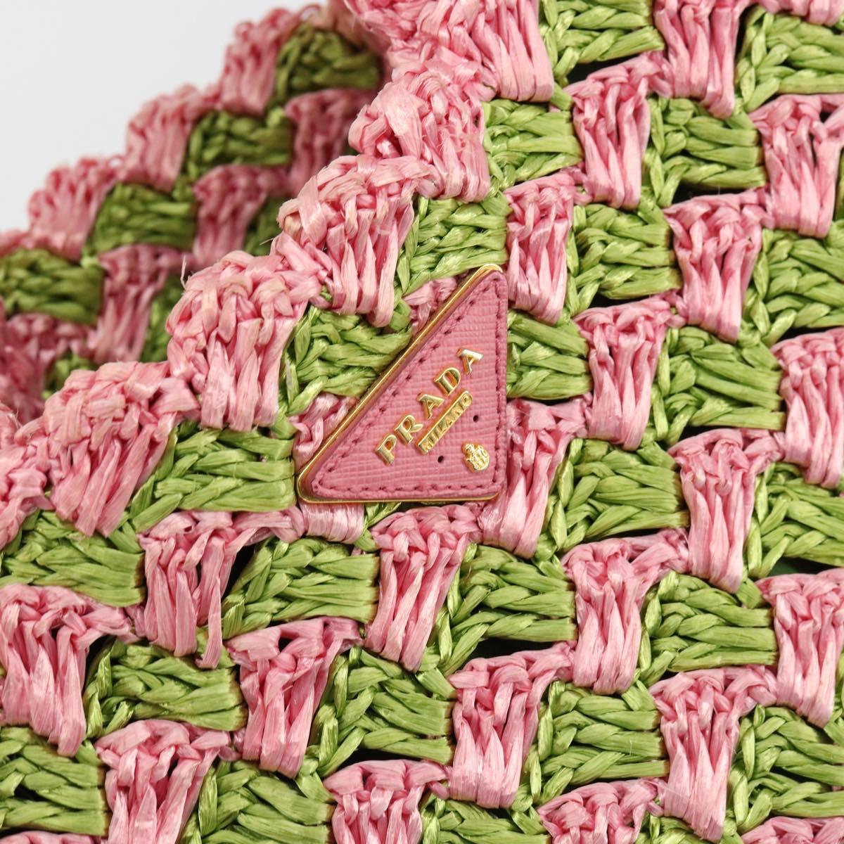 PRADA Canapa M Hand Bag Raffia Pink Gold Auth 179617A