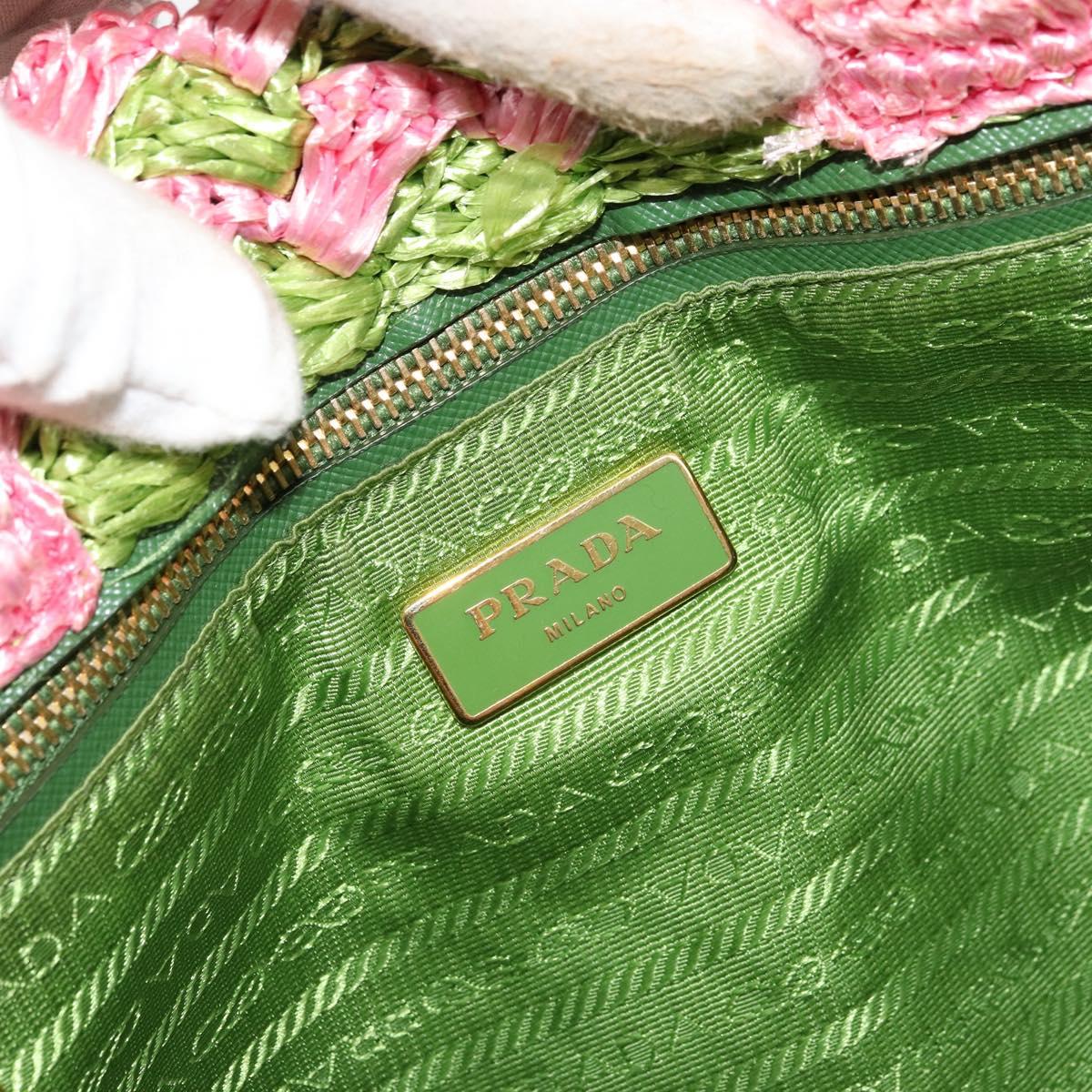 PRADA Canapa M Hand Bag Raffia Pink Gold Auth 179617A