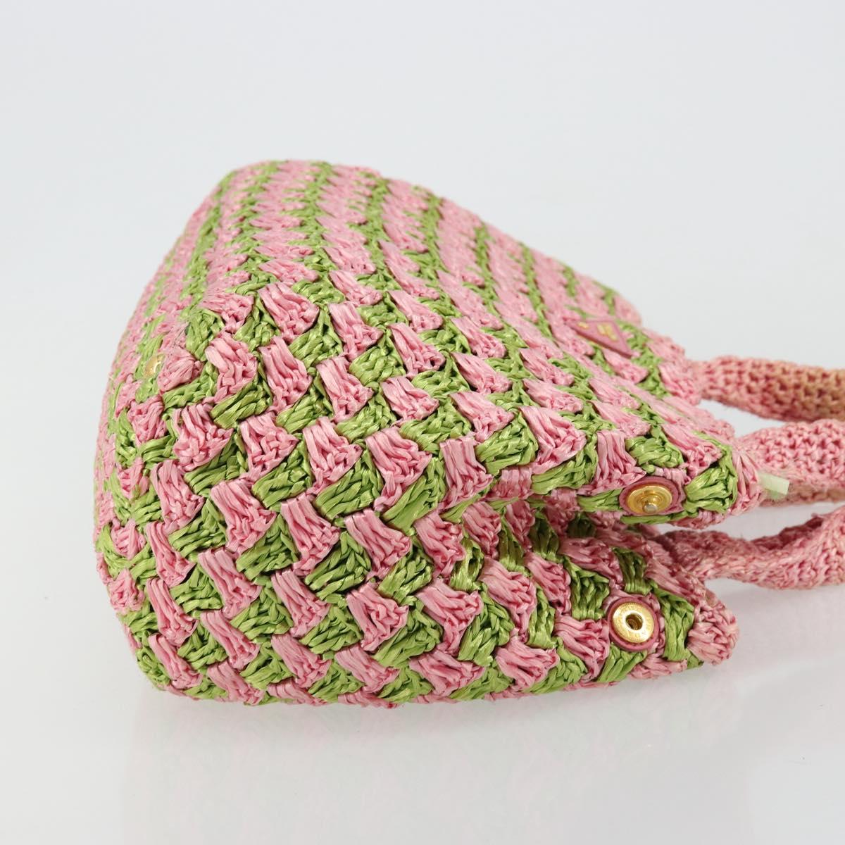 PRADA Canapa M Hand Bag Raffia Pink Gold Auth 179617A