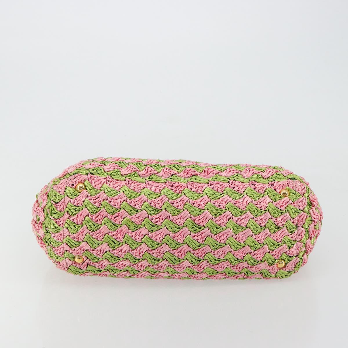 PRADA Canapa M Hand Bag Raffia Pink Gold Auth 179617A