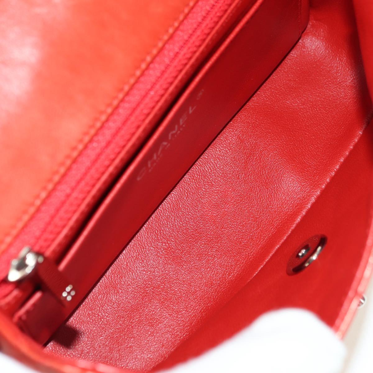 CHANEL Chain Mini Matelasse 19 Bag Lamb Skin Red Silver CC Auth 179620SAV