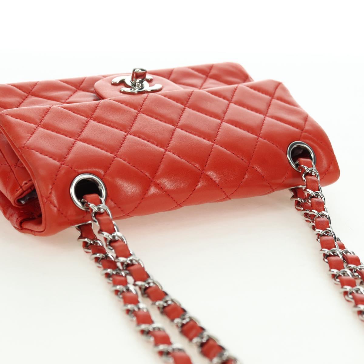 CHANEL Chain Mini Matelasse 19 Bag Lamb Skin Red Silver CC Auth 179620SAV