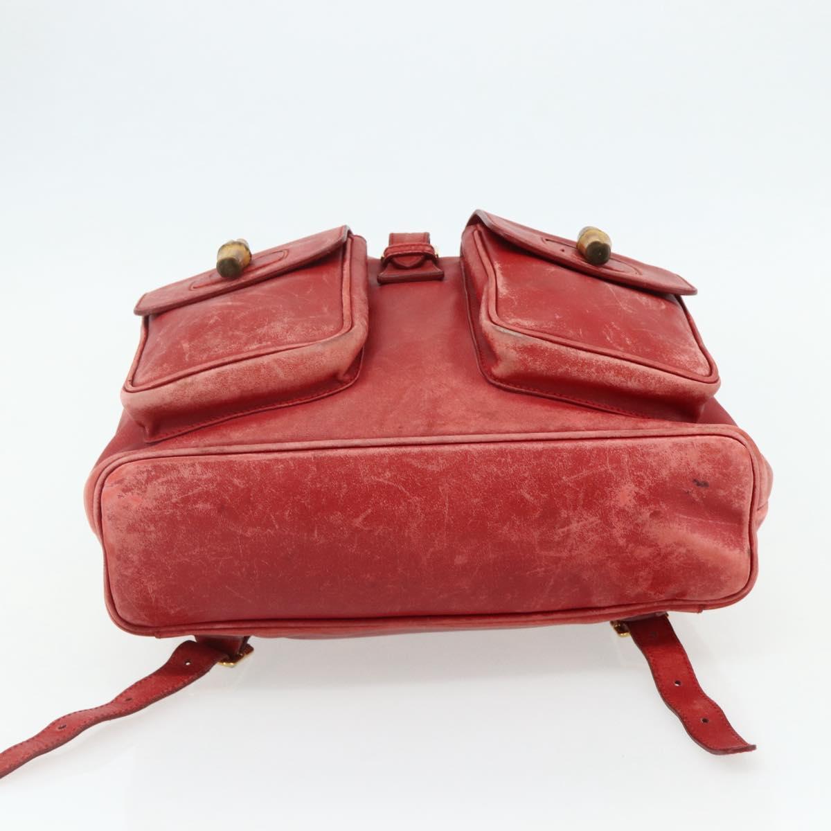 GUCCI Bamboo Backpack Leather Red Gold 000 2023 0016 Auth 179624