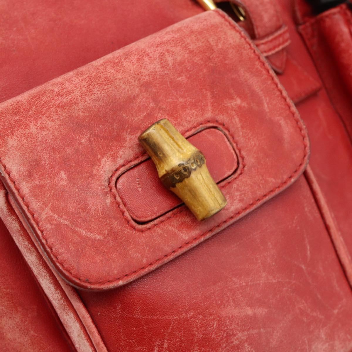 GUCCI Bamboo Backpack Leather Red Gold 000 2023 0016 Auth 179624