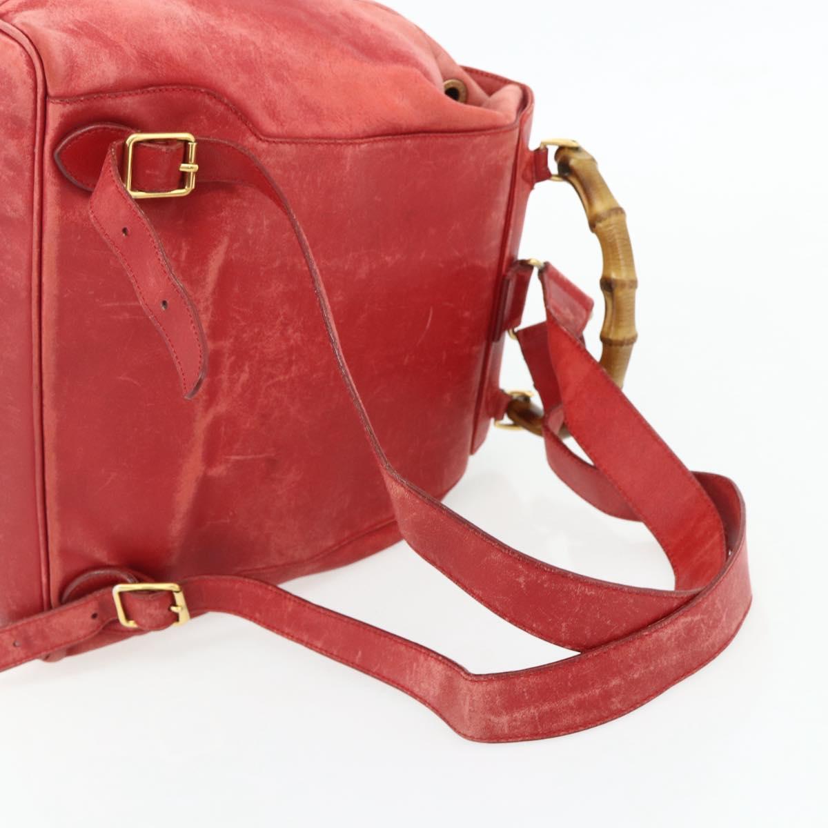 GUCCI Bamboo Backpack Leather Red Gold 000 2023 0016 Auth 179624