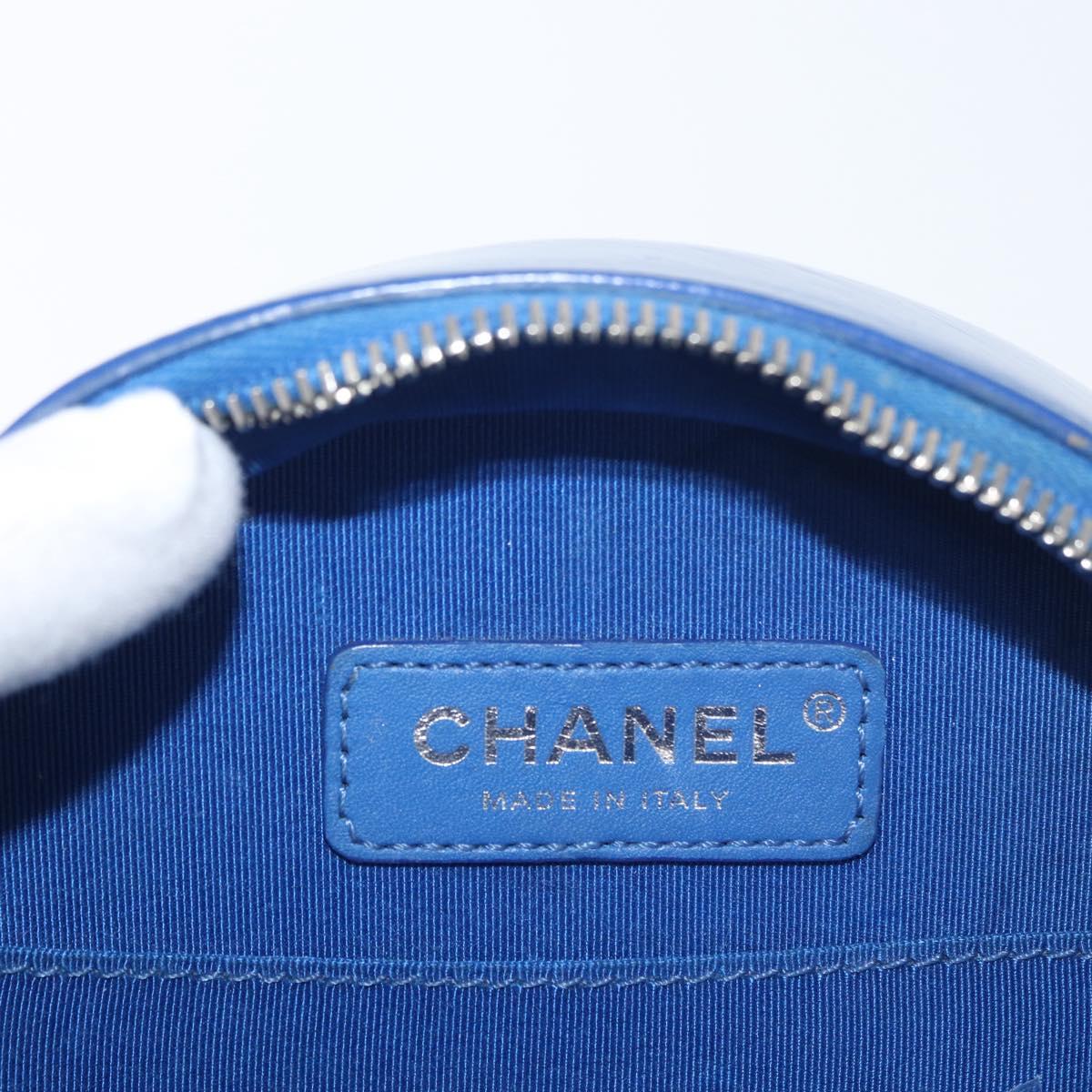 CHANEL Matelasse Chain Shoulder Bag Patent leather Blue Silver CC Auth 179626SAM