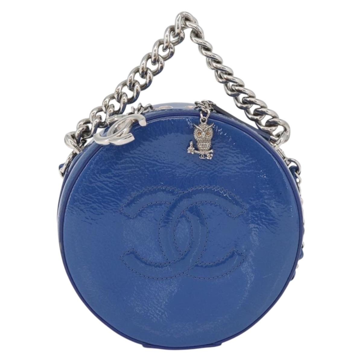 CHANEL Matelasse Chain Shoulder Bag Patent leather Blue Silver CC Auth 179626SAM