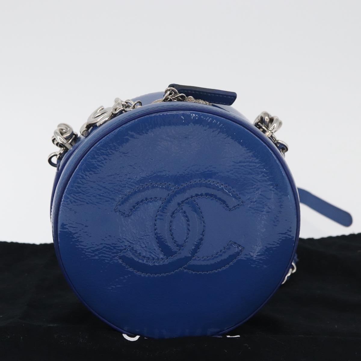 CHANEL Matelasse Chain Shoulder Bag Patent leather Blue Silver CC Auth 179626SAM