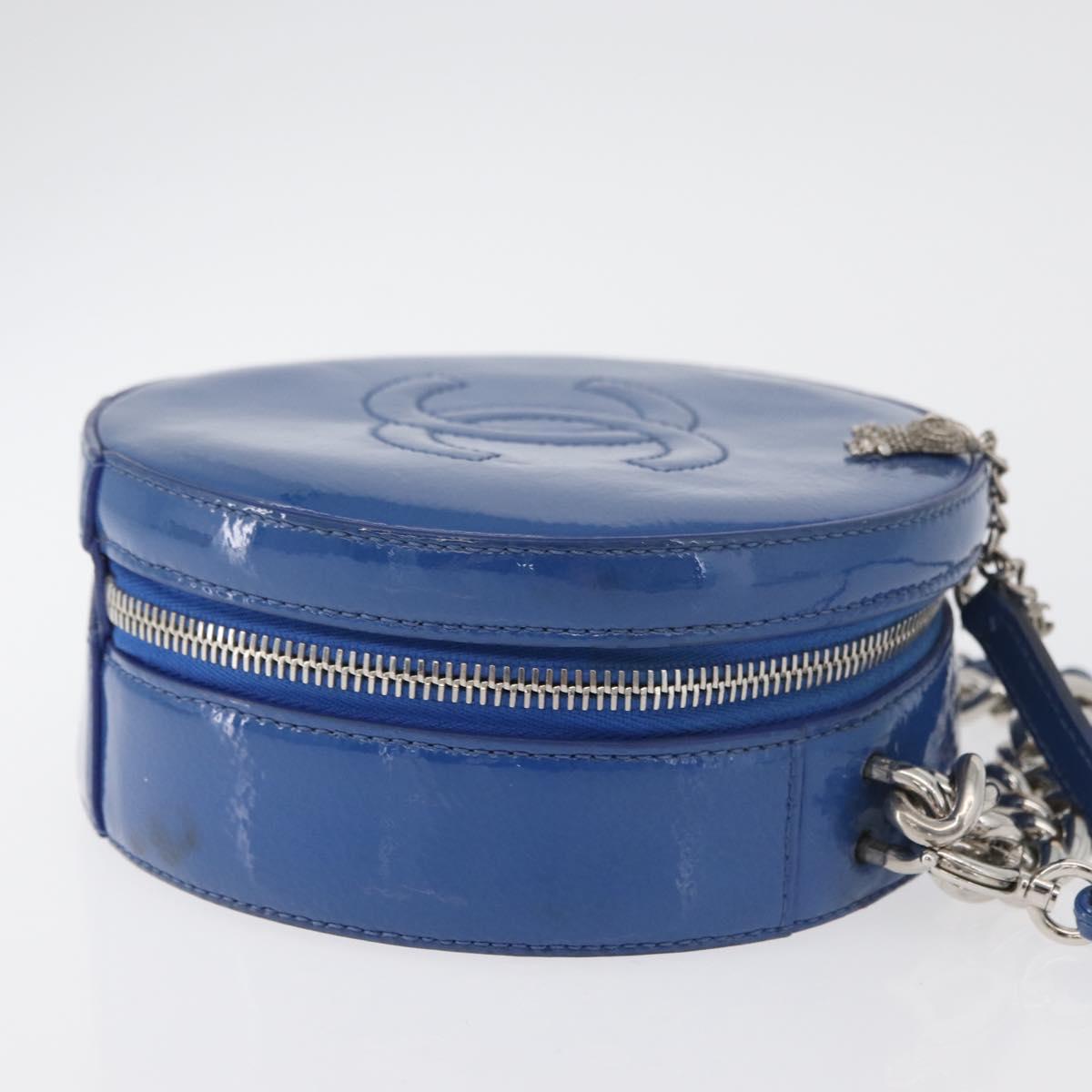 CHANEL Matelasse Chain Shoulder Bag Patent leather Blue Silver CC Auth 179626SAM