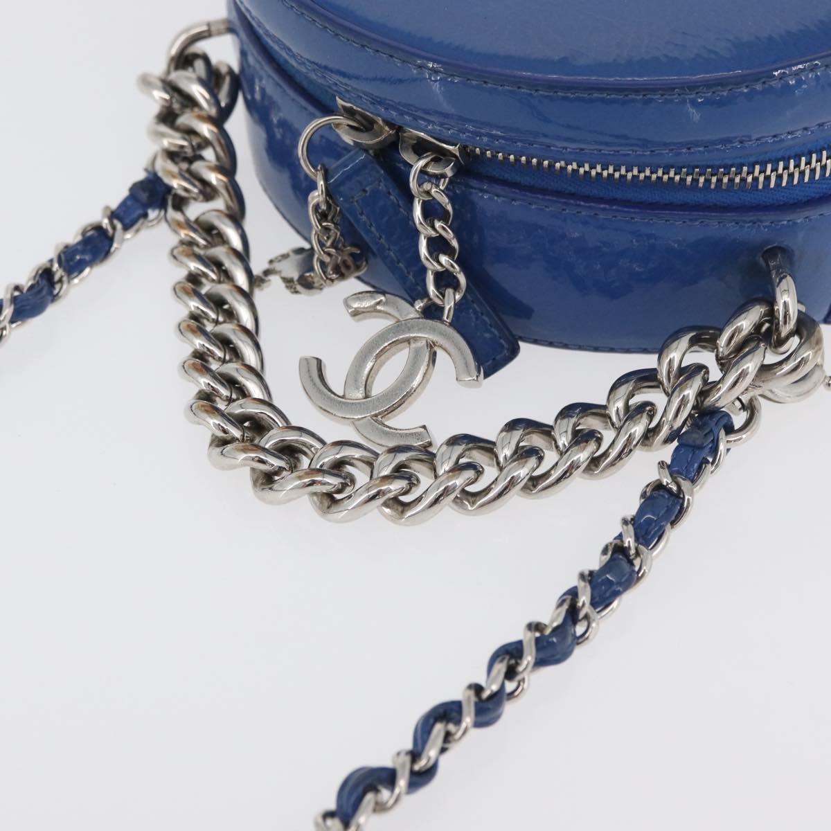 CHANEL Matelasse Chain Shoulder Bag Patent leather Blue Silver CC Auth 179626SAM