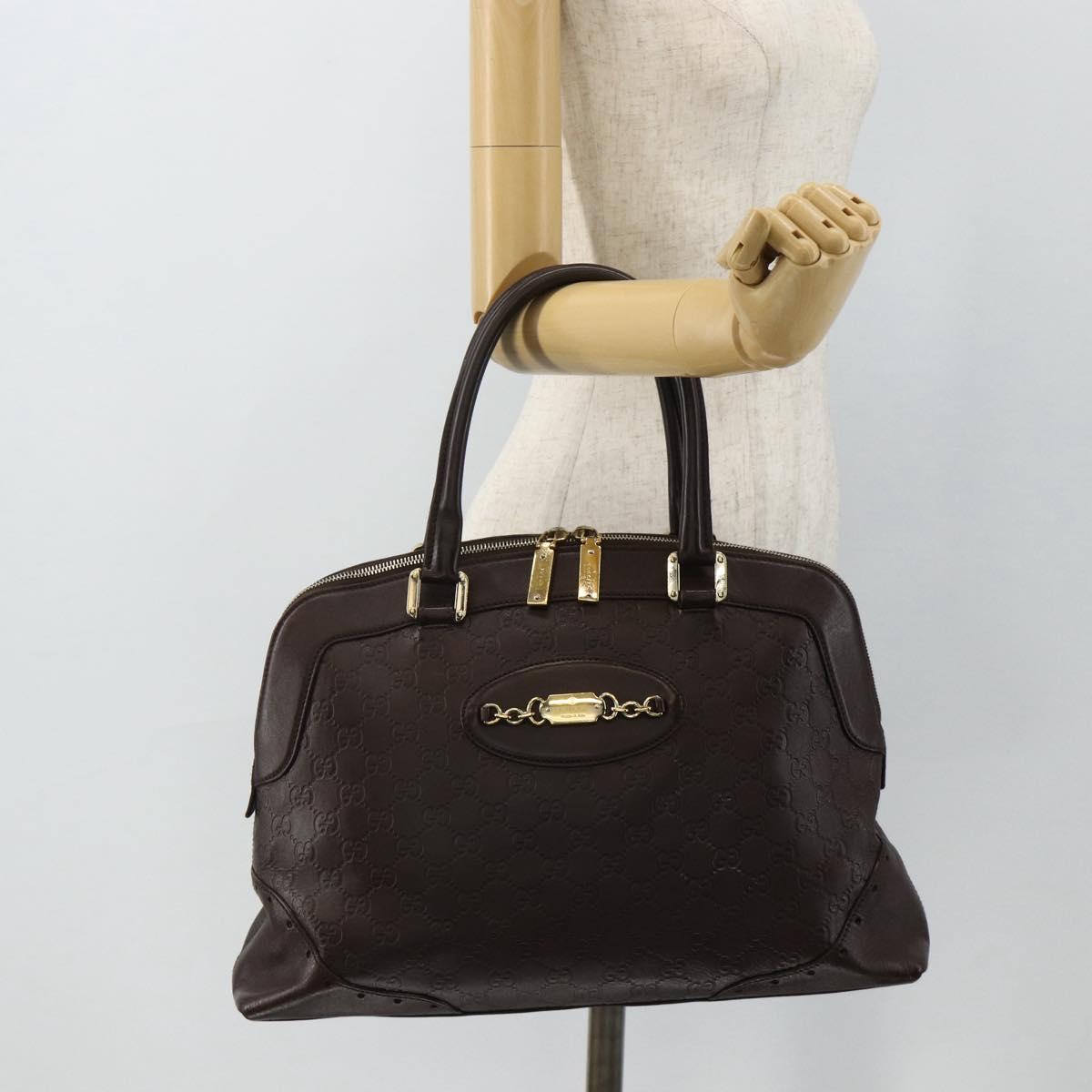 GUCCI GG Canvas Guccissima Hand Bag Leather Dark Brown Gold 145784 Auth 179628