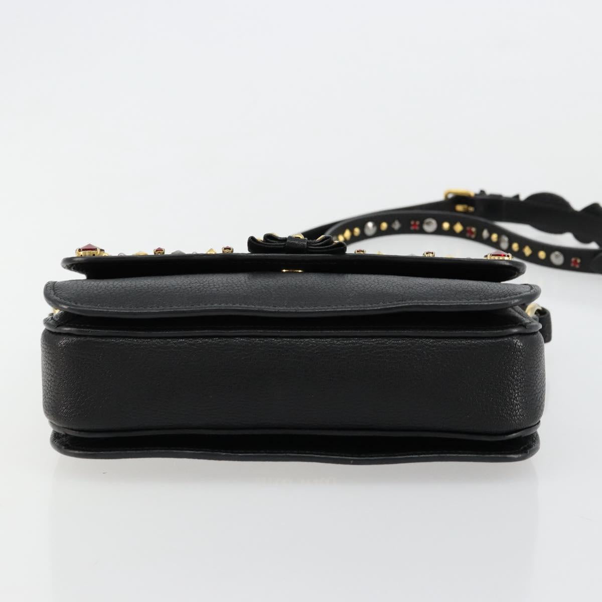 Miu Miu Shoulder Bag Leather Black Gold Auth 179629A