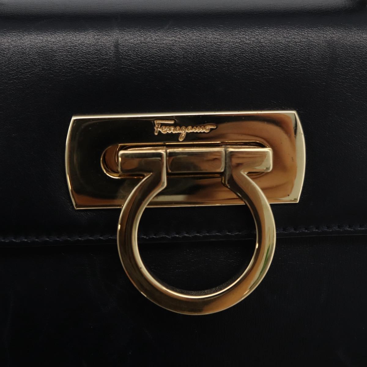 Salvatore Ferragamo Gancini Hand Bag Leather 2way Navy Gold Auth 179637