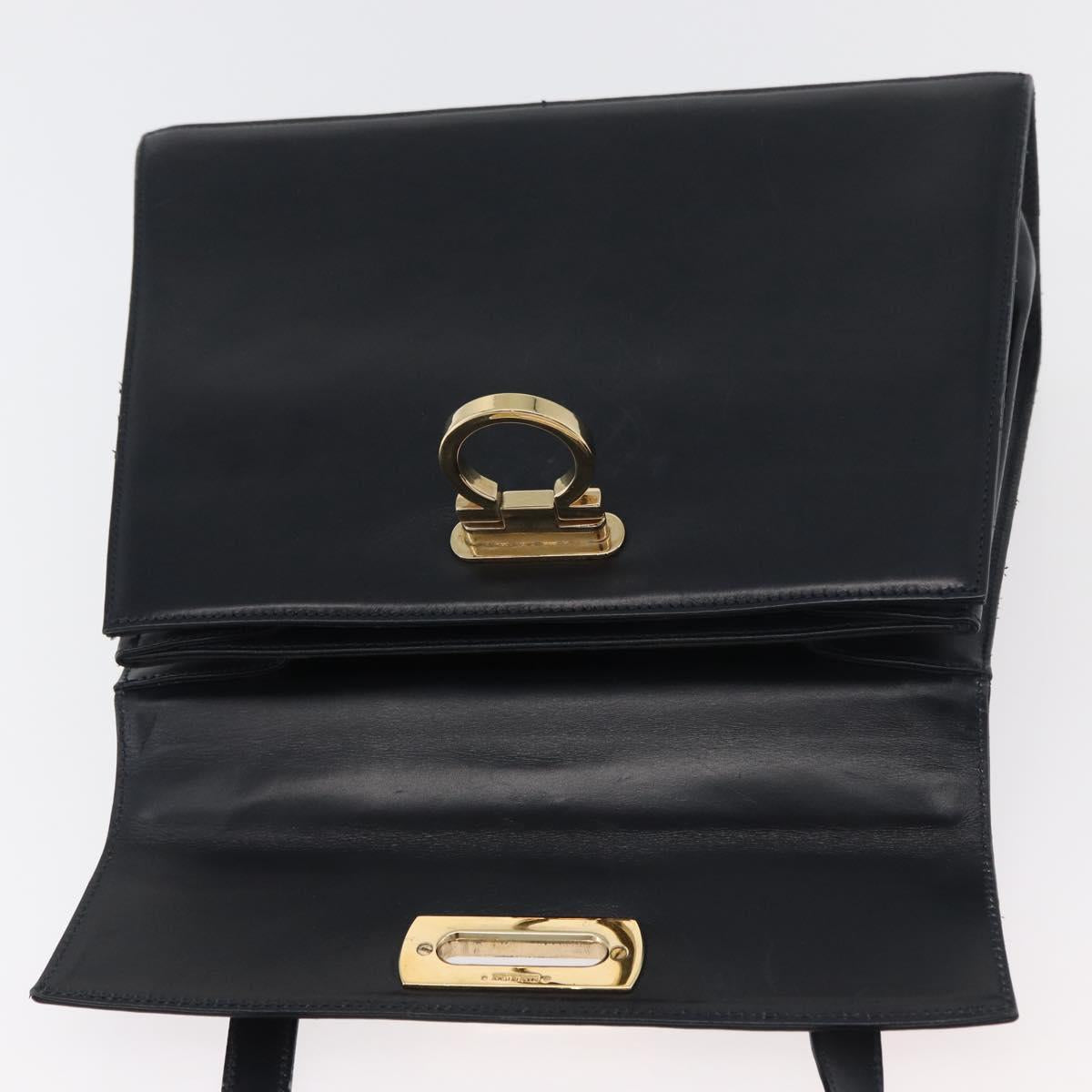 Salvatore Ferragamo Gancini Hand Bag Leather 2way Navy Gold Auth 179637