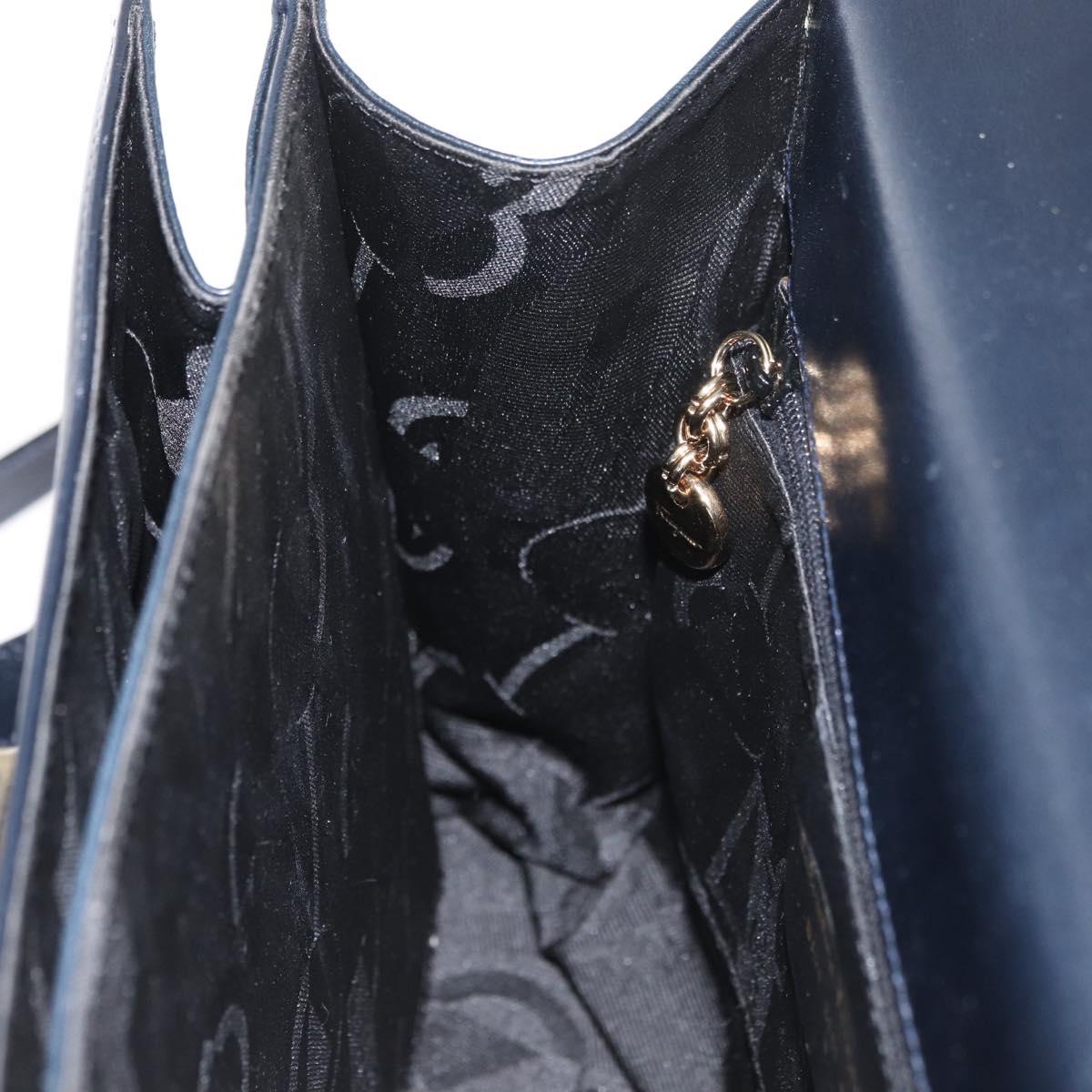 Salvatore Ferragamo Gancini Hand Bag Leather 2way Navy Gold Auth 179637