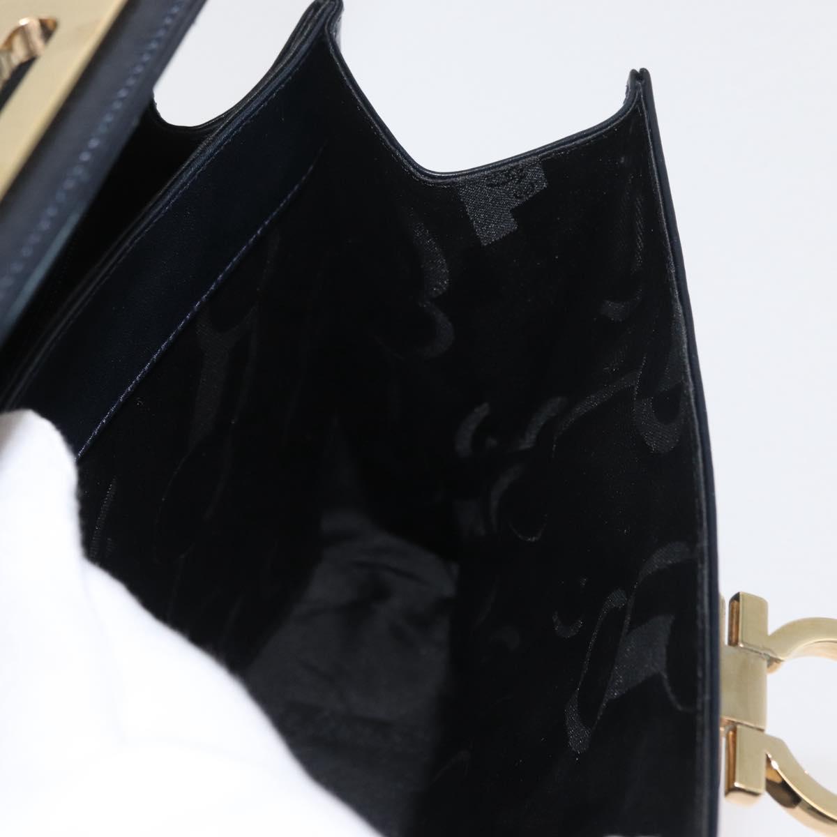 Salvatore Ferragamo Gancini Hand Bag Leather 2way Navy Gold Auth 179637